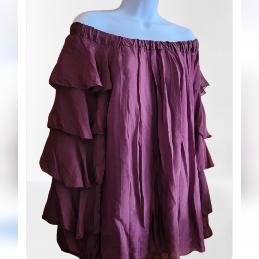 Le Marais Paris Silk Blouse Off Shoulder Bordo Italy